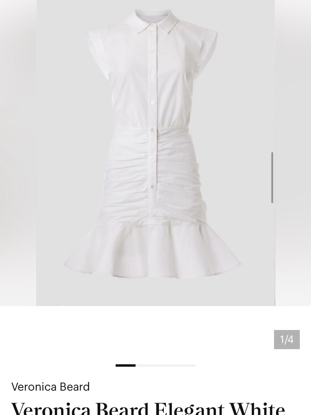 Veronica Beard White Ruffled Hem Button-Front Shirt Dress